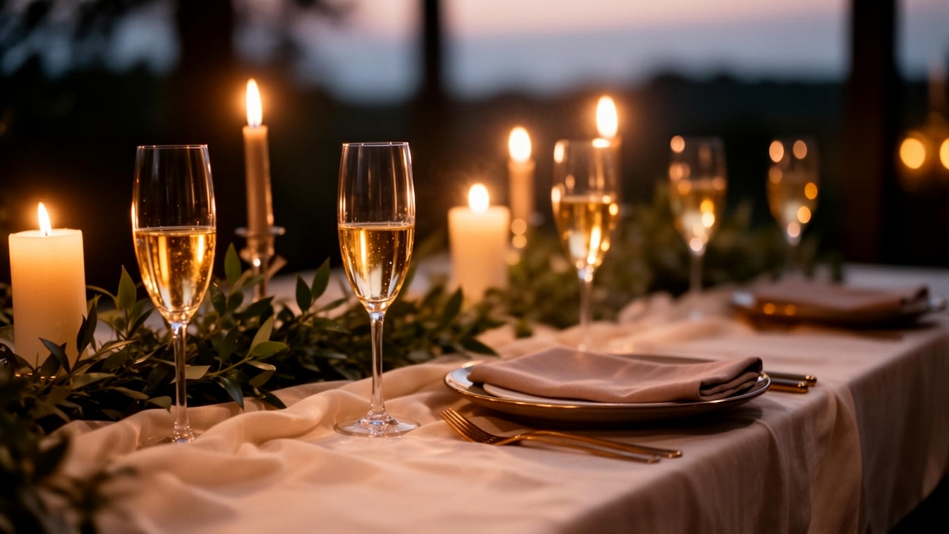 Candlelit luxury tablescape at dusk